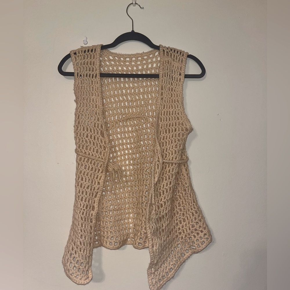 Vintage cream/yellowish hand made  Crochet Open Vest